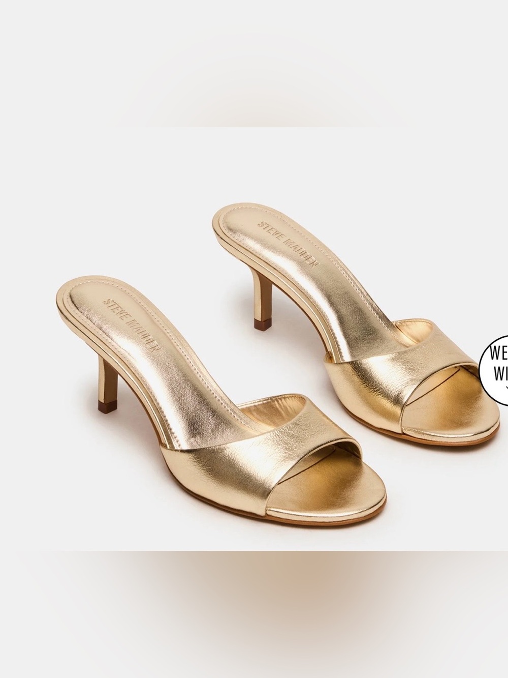 Steve Madden Kendrix metallic gold heeled mules  with kitten heel. Size 9.